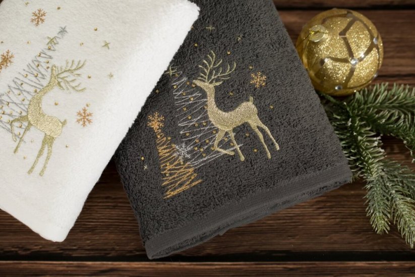 Bavlnený vianočný uterák sivý s jelenčekom