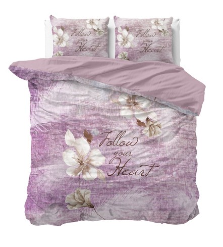 Lussuosa biancheria da letto in cotone viola con scritta 200 x 200 cm