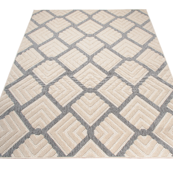 Krémově šedý koberec CANSAS s 3D efektem a geometrickým vzorem