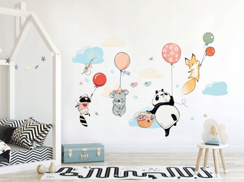 Autocolant de perete pentru copii cu motiv vesel de animale zburătoare - Mărimea: 77 x 31 cm 