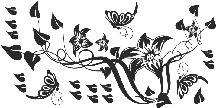Beltéri falmatrica virágokkal, pillangókkal és levelekkel - Méret: 60 x 120 cm