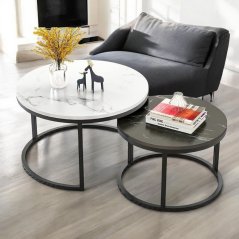 Set di 2 tavolini rotondi - marmo bianco e nero