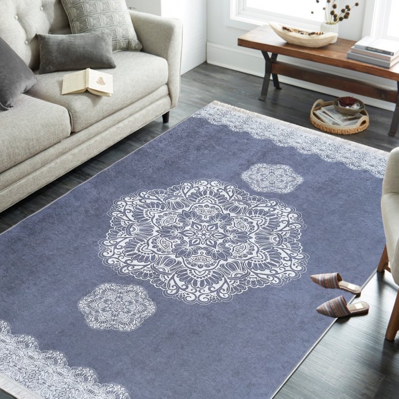 Moderný sivý koberec s motívom mandala