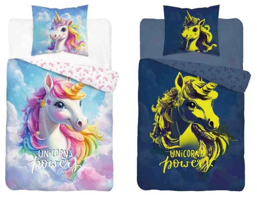 Biancheria da letto per bambini con unicorno magico, che si illumina al buio