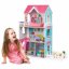 Страхотна цветна дървена къща за кукли с мебели