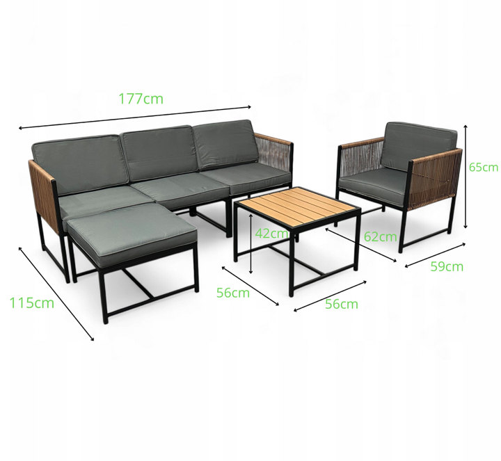 Zahradní rohová sada XL-NM-31 - světle hnědá + šedé polštáře