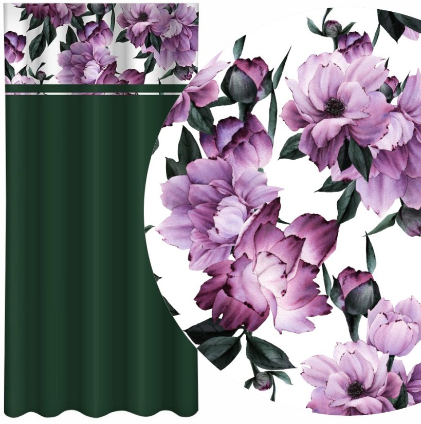 Elegantný záves v zelenej farbe s potlačou kvetín