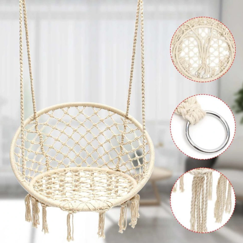 Závesná hojdačka bocianie hniezdo s poduškou v béžovej farbe