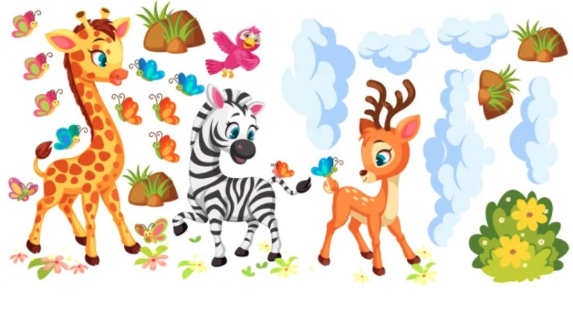 Skvělá dětská samolepka na zeď - safari se zvířaty