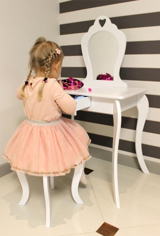 Roza otroška toaletna miza s stolčkom