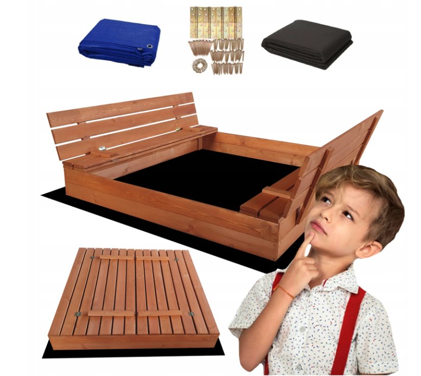 Groapă de nisip pentru copii cu bănci 140 x 140 cm, cu închidere, impregnată