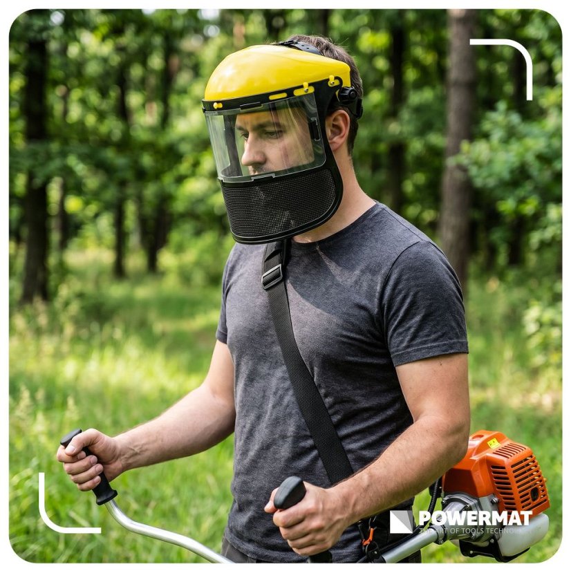 Ochranný štít na tvár pre krovinorez s nastaviteľným uhlom