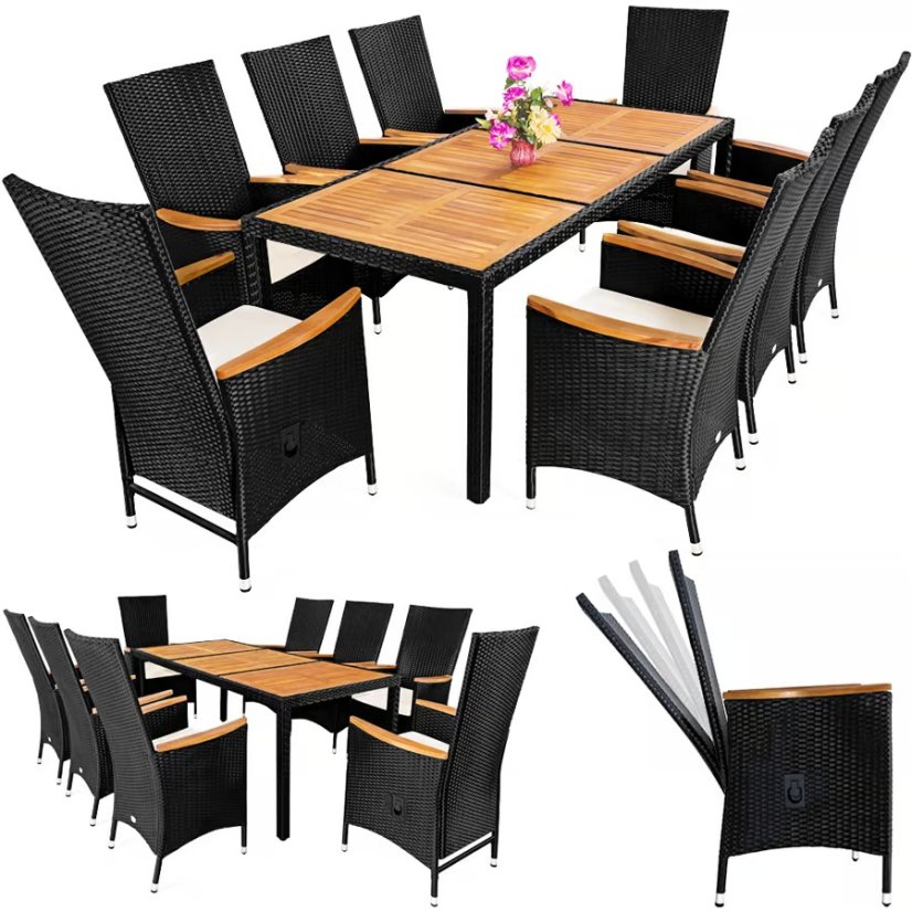 9 darabos polirattan kerti garnitúra - fekete