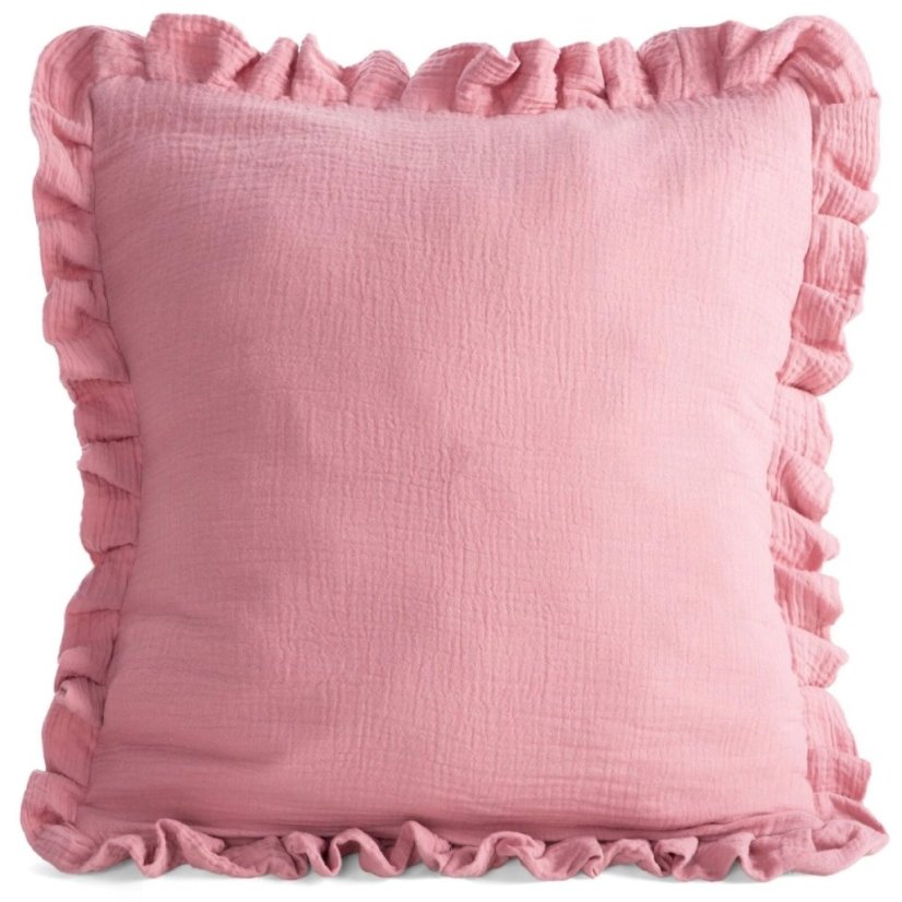 Față de pernă din muselină cu volan 45 x 45 cm - Culoare: roz antic