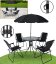 Комплект мебели за терасата, маса, 4 сгъваеми стола и чадър