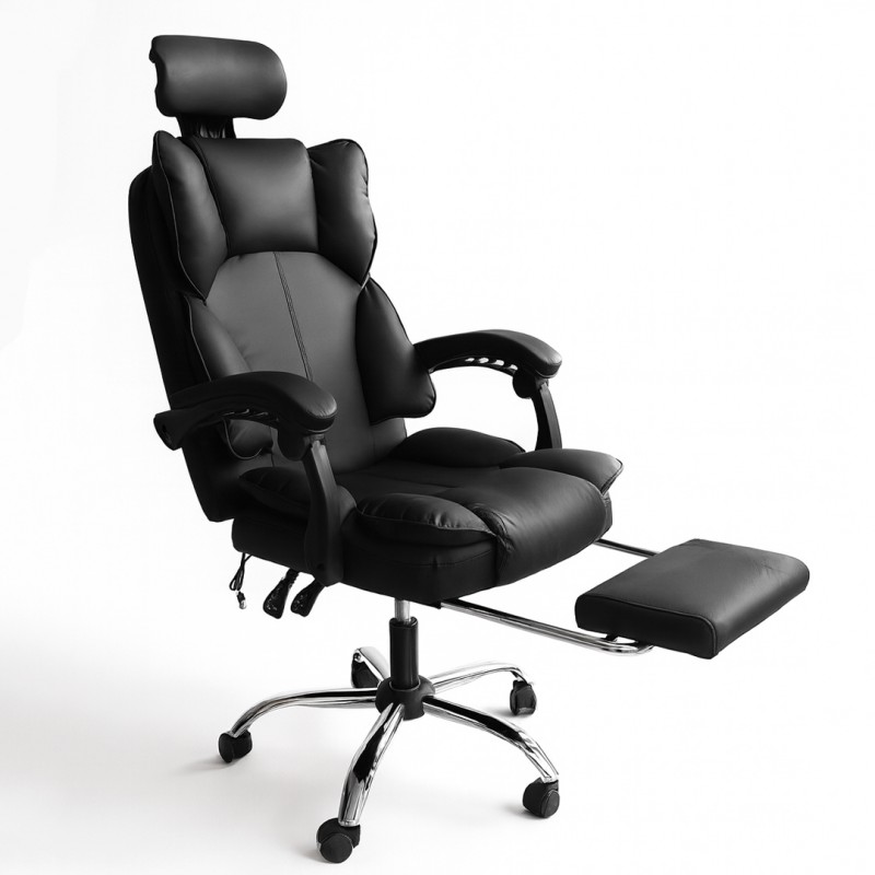Ergonomikus irodai szék DIRECTO lábtartóval - fekete műbőr