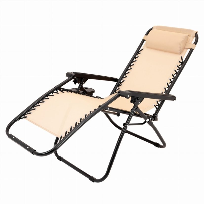 Záhradné ležadlo s držiakom na nápoje, béžové