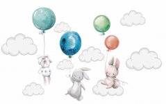 Wandaufkleber mit Hasen und bunten Luftballons 76 x 200 cm