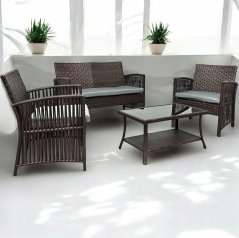 Set da giardino NM-02 in tecnicoratano di alta qualità - marrone scuro + cuscini grigi