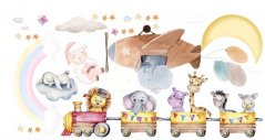 Сладък детски стикер за стена Животни във влакче 80 х 160 см