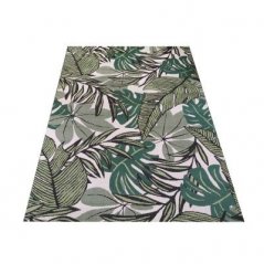 Béžovo-zelený koberec s motivem listů