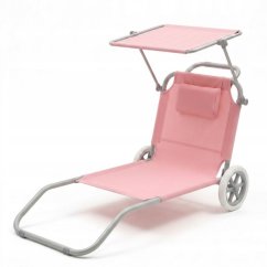 Plážové ležadlo 2v1 s kolieskami a strieškou – skladacie lehátko s vozíkom a vankúšom