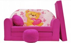 Canapea roz pentru copii cu ursuleț 98 x 170 cm