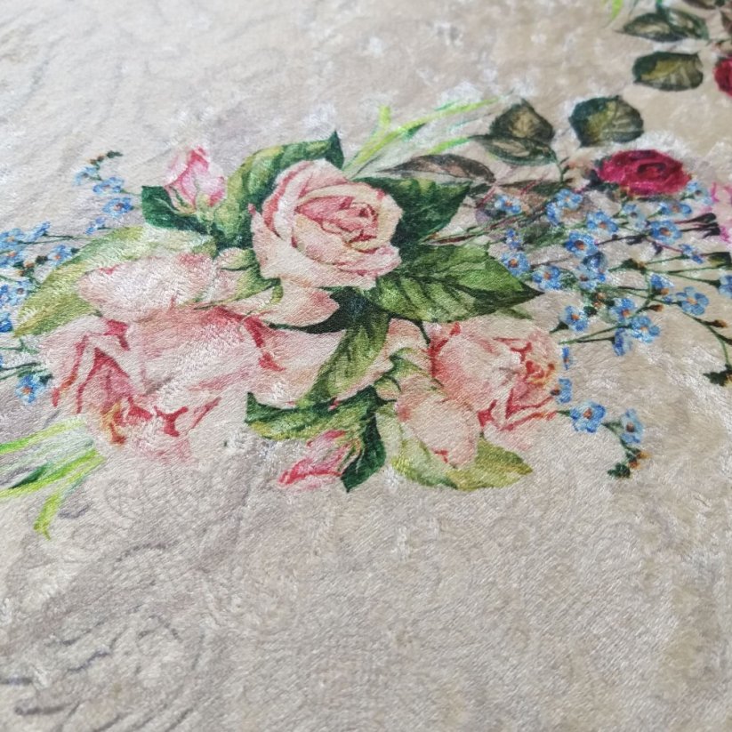 Beigefarbener Anti-Rutsch-Teppich mit dezentem Blumenmuster