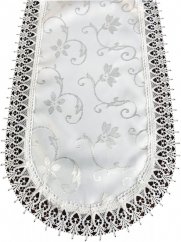 Luksuzni kremni ovalni prt z nežnim vezenjem in čipko