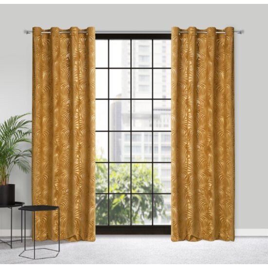 Perdea design în culoarea aurie cu motive naturale pe cercuri 140 x 250 cm