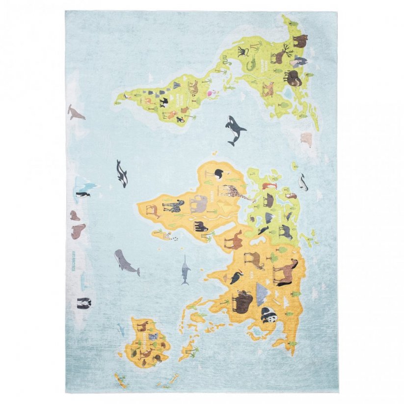 Otroška preproga z zemljevidom sveta in živalmi