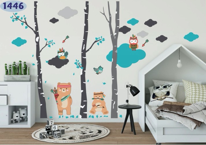 Dětská dekorační nálepka na zeď medvídci na lovu  150 x 300 cm