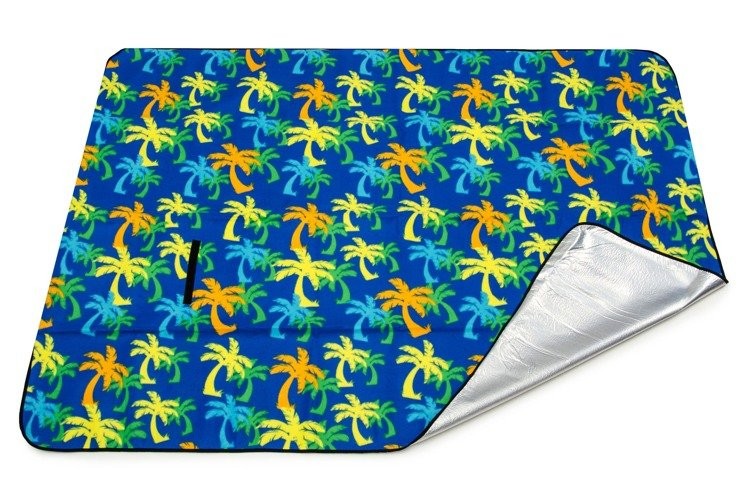 Odeja za piknik v modri barvi z motivom palme