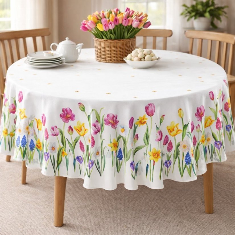 Dekoratív terítő tavaszi virágokkal