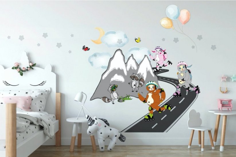 Autocolant de perete vesel pentru copii Skaters In The Mountains - Mărimea: 80 x 160 cm