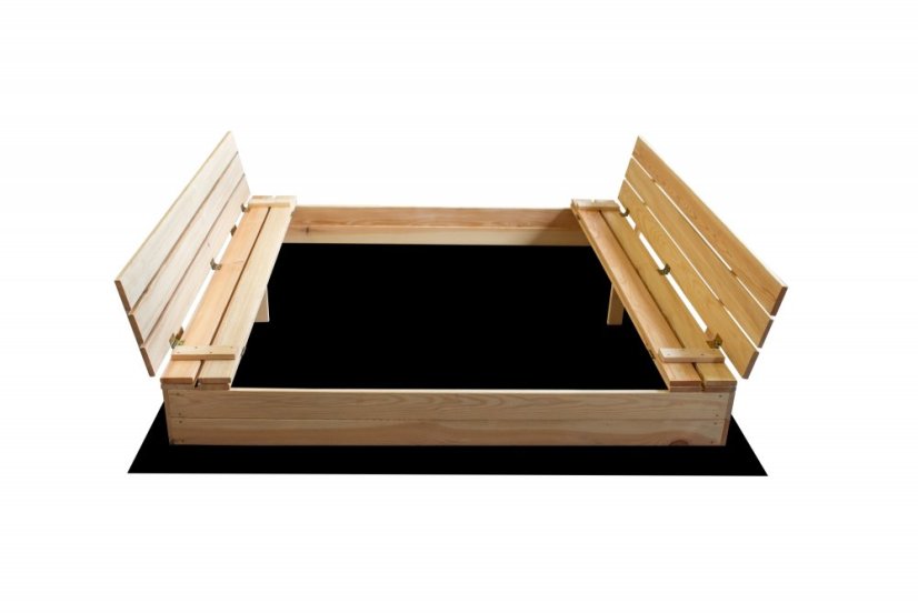 Groapă de nisip din lemn pentru copii cu bănci 160 x 160 cm - cu închidere