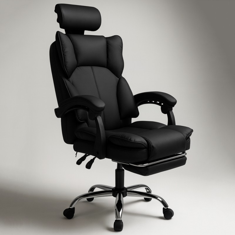 Ergonomikus irodai szék DIRECTO lábtartóval - fekete műbőr