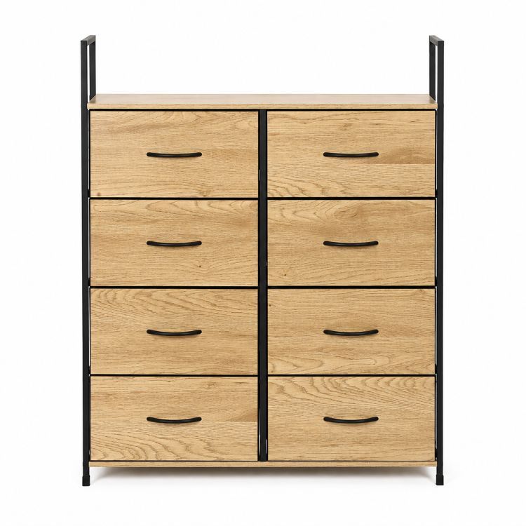 Comodă cu 8 sertare din material textil și cadru metalic 107 x 80 x 24 cm