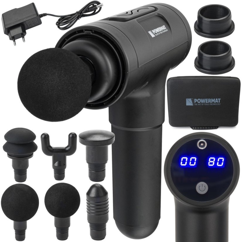 Masážní pistole (1800mAh) + 6 hlav PM-MAS-1800BM
