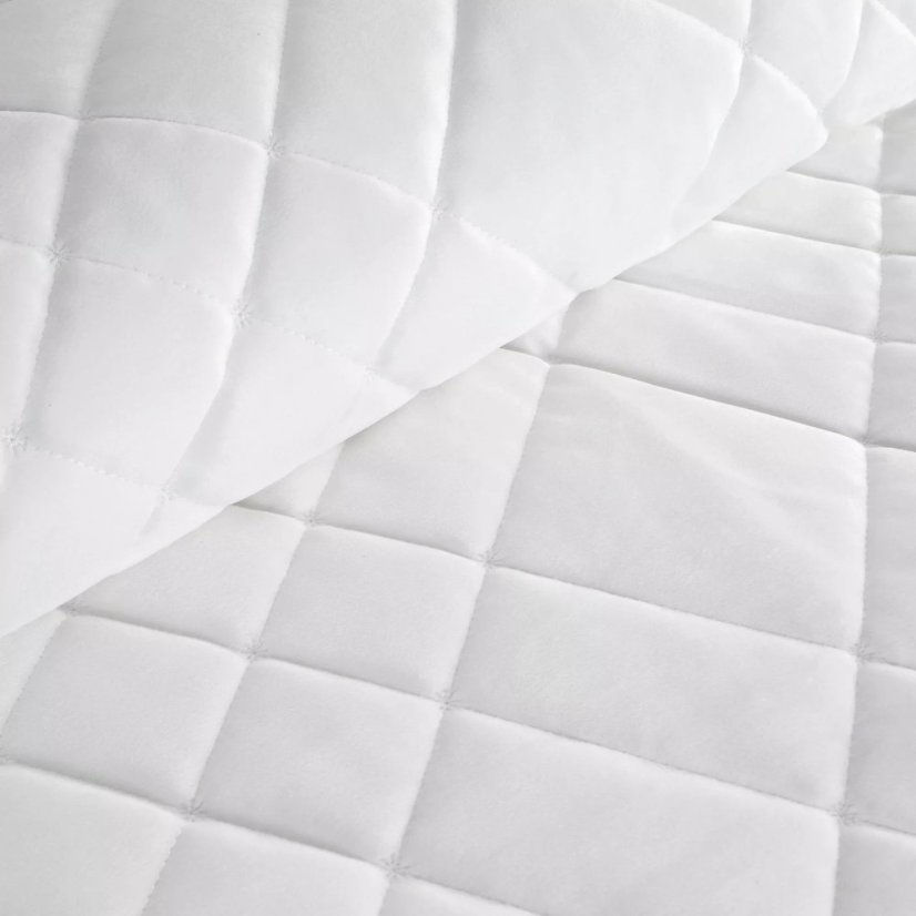 Elegáns bársony ágytakaró geometrikus steppeléssel - fehér