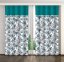 Érdekes kék virágokkal és türkizkék szegéllyel nyomtatott függöny