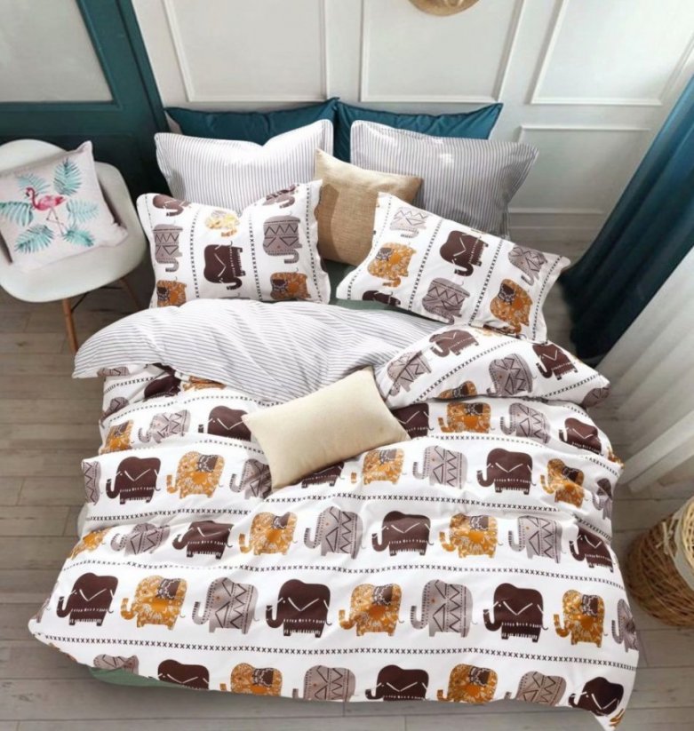 Lenjerie de pat elegantă cu două fețe cu un model de elefant