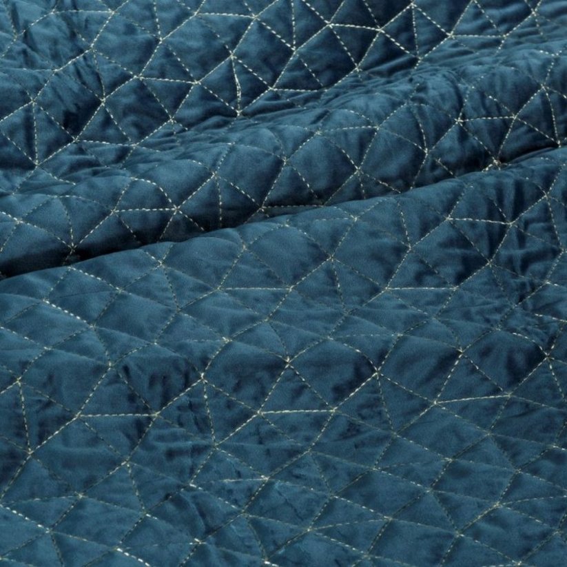 Přehoz prošívaný zlatou nití v tmavě modré barvě 220 x 240 cm