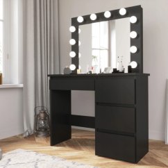 Fekete fésülködőasztal LED világítással