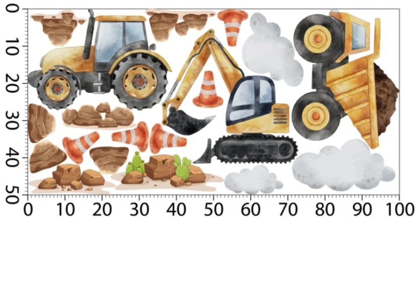 Sada samolepek na zeď pro chlapce - vozidla a stavební stroje