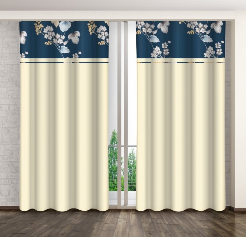 Cremefarbener Deko-Vorhang mit beigem Blumen- und Blätterdruck
