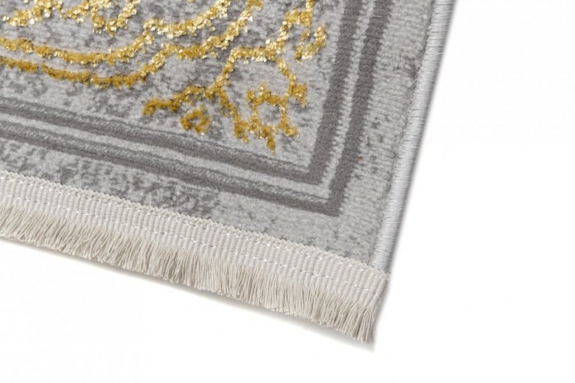 Esclusivo tappeto grigio moderno con motivo orientale dorato