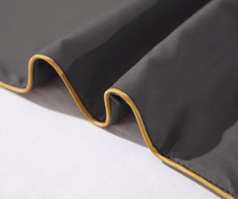 Elegantní grafitové ložní prádlo se zlatou výšivkou a lemem
