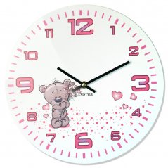 Ceas de perete alb pentru fetițe, cu cadran roz