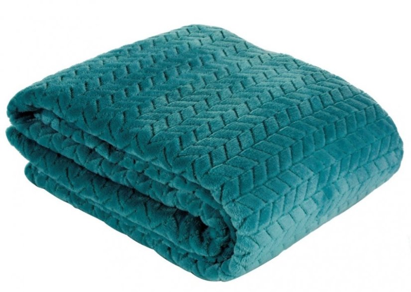 Tyrkysová hrejivá deka s geometrickým motívom